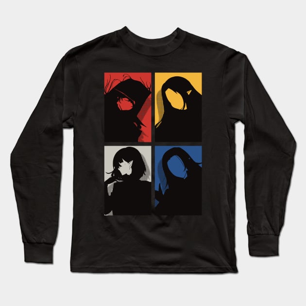 All The Main Characters In The Eminence In Shadow Anime In A Cool Black Minimalist Silhouette Pop Art Design With Their Names Symbol In Colorful Background Long Sleeve T-Shirt by Animangapoi
